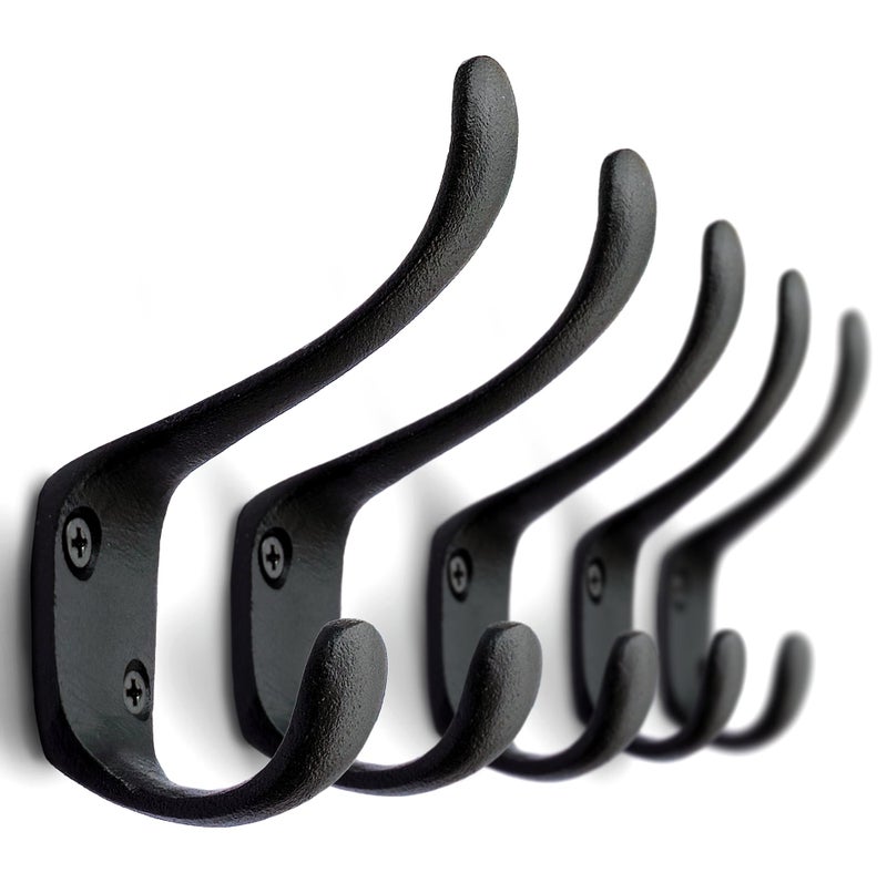 Ambipolar 5 Pack Decorative Cast Iron Heavy Duty Double Hooks, Wall Mounted Coat Hooks, Vintage Inspired (Antique Black) (Spoon Hook) - Image 4